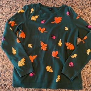 Talbots Teal Sweater with Multicolor Leaf Design